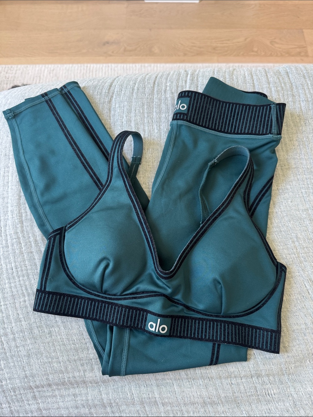 ALO Yoga Deep Teal Bralette and High-Waist Leggings Set